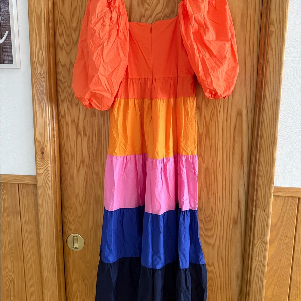 FARM Rio Colorblock Tiered Maxi Dress in Orange, Yellow, Pink, Blue, Navy - Picture 4 of 5